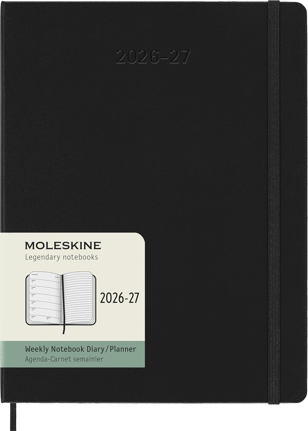 Moleskine 2026-27 18-Month Weekly Planner, XL, Black, Hardcover | July 2026-December 2027 XL (7.5″ x 9.75″) 208-page weekly planner with weekly spreads, ruled notes pages, and stickers.