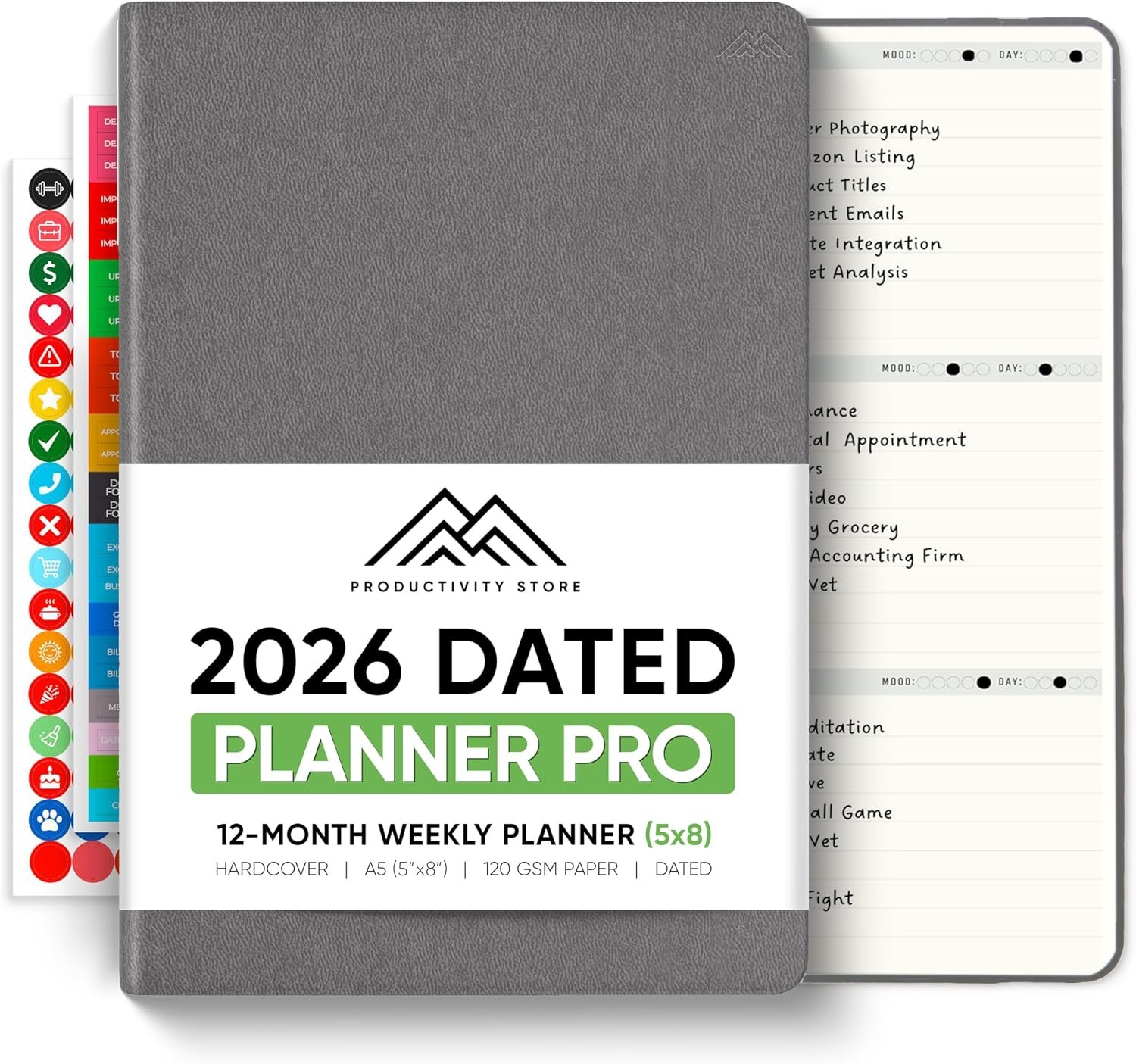 Dated, 2026 Planner, 5.8” x 8.3” – The #1 Productivity Planner to Achieve Your 2026 Goals – Planner 2026-2027 by PRODUCTIVITY STORE (A5, GREY)
