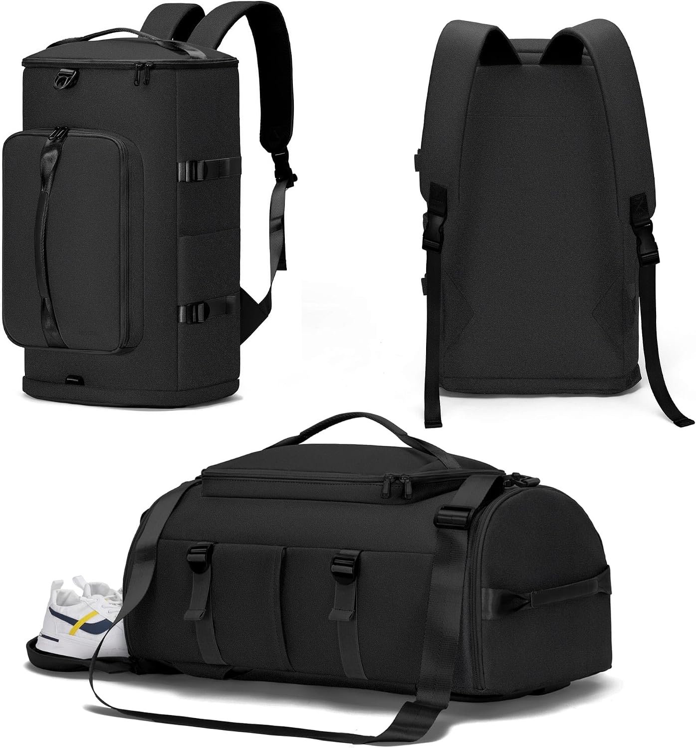 MIYCOO Gym Bag with Shoes Compartment, Duffle Bag, Backpack with Wet Pocket | 3-Way Carry Travel Backpack, Sports Backpack for Men Women, Weekender Overnight Bag for Gym Travel Sports – Black