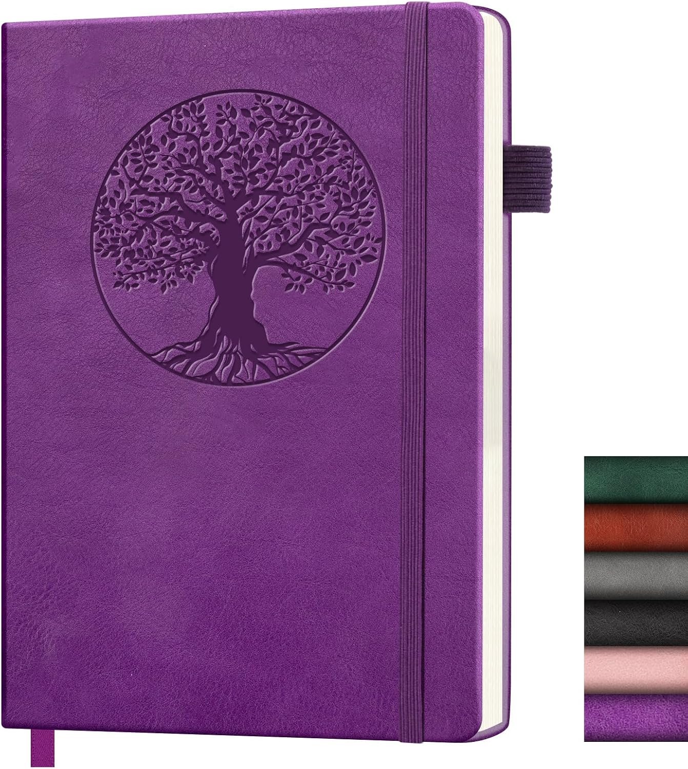 Lined Journal Notebook, A5 Vintage Leather Journals for Writing | 256 Pages College Ruled for Women Men, Vegan Leather Daily Notebook for Work School Travel, Note Taking(Tree of Life, Purple)