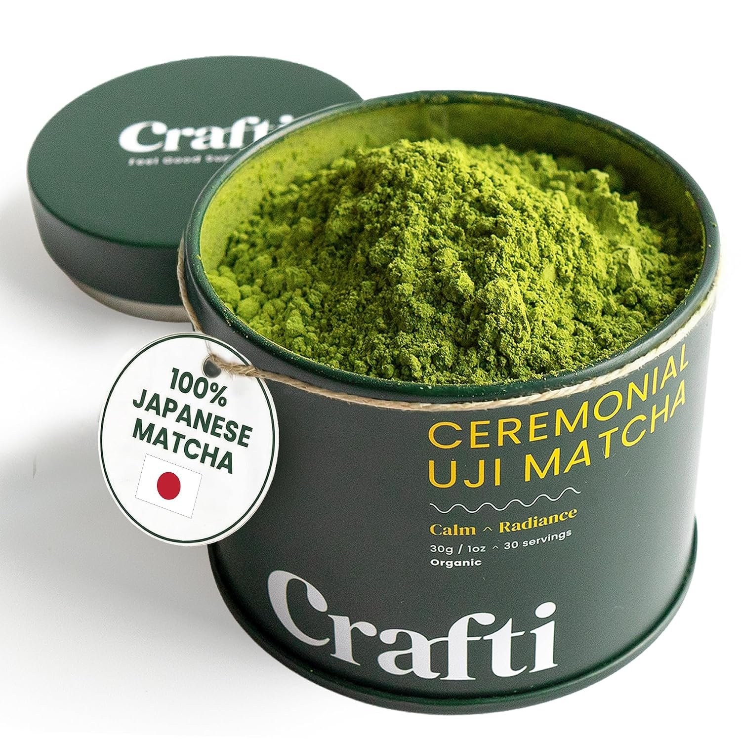 Crafti Ceremonial Grade Matcha Powder (Organic) – Unsweetened Authentic Japanese Daily Matcha Green Tea Powder from Uji, Kyoto for Barista-Grade Lattes (30g / 1.06oz)