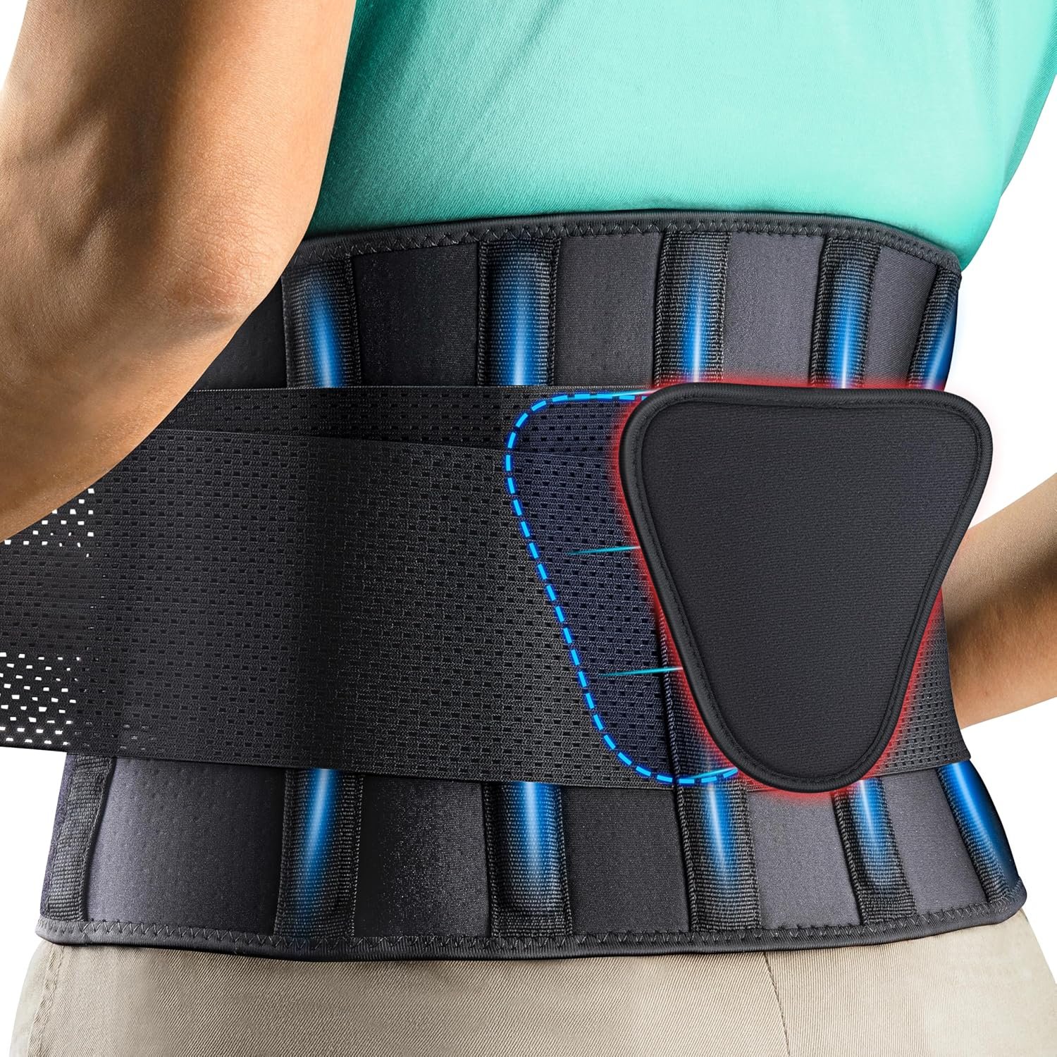 FEATOL Back Brace for Lower Back Pain, Breathable Back Support Belt for Women & Men with Lumbar Pad, Lumbar Support Belt for Heavy Lifting & Work, Sciatica, Scoliosis 3XL (Waist Size:54”-63”)