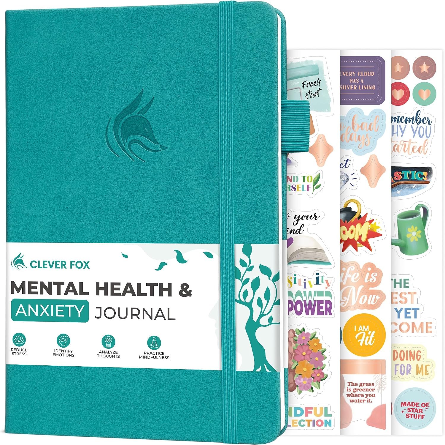 Clever Fox Mental Health & Anxiety Journal CBT Prompts 5.8×8.3 Turquoise | Guided self-care diary for women, men & teens, Self-help therapy, feelings & mood tracker, dbt workbook for stress relief