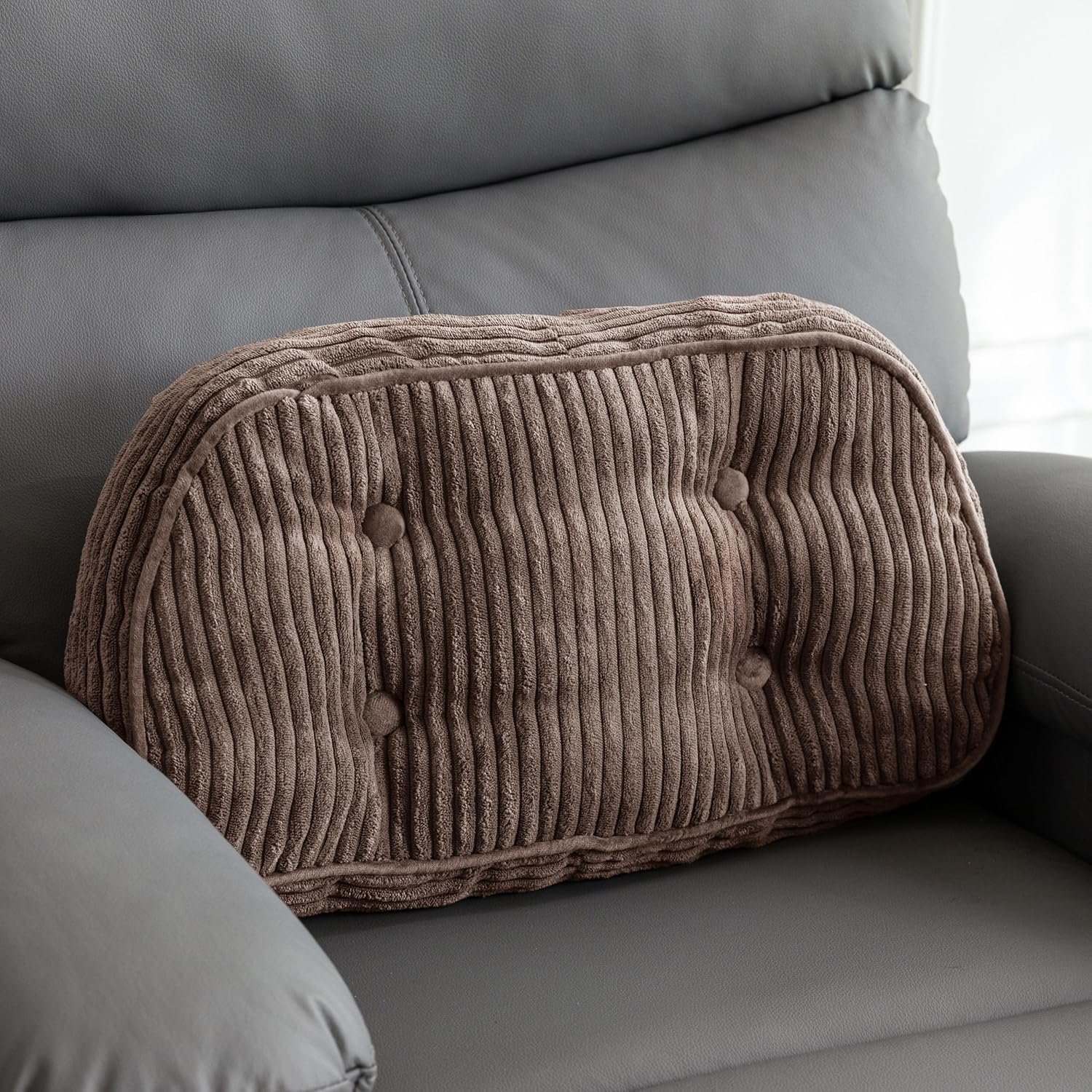 HIGOGOGO Lumbar Support Pillow for Recliner Chair/Accent Chair/Couch/Office Chair, Tufted Corduroy Back Support Cushion for Elderly, Recliner Cushions for Back Rest, Pain Relief, Reading, Brown