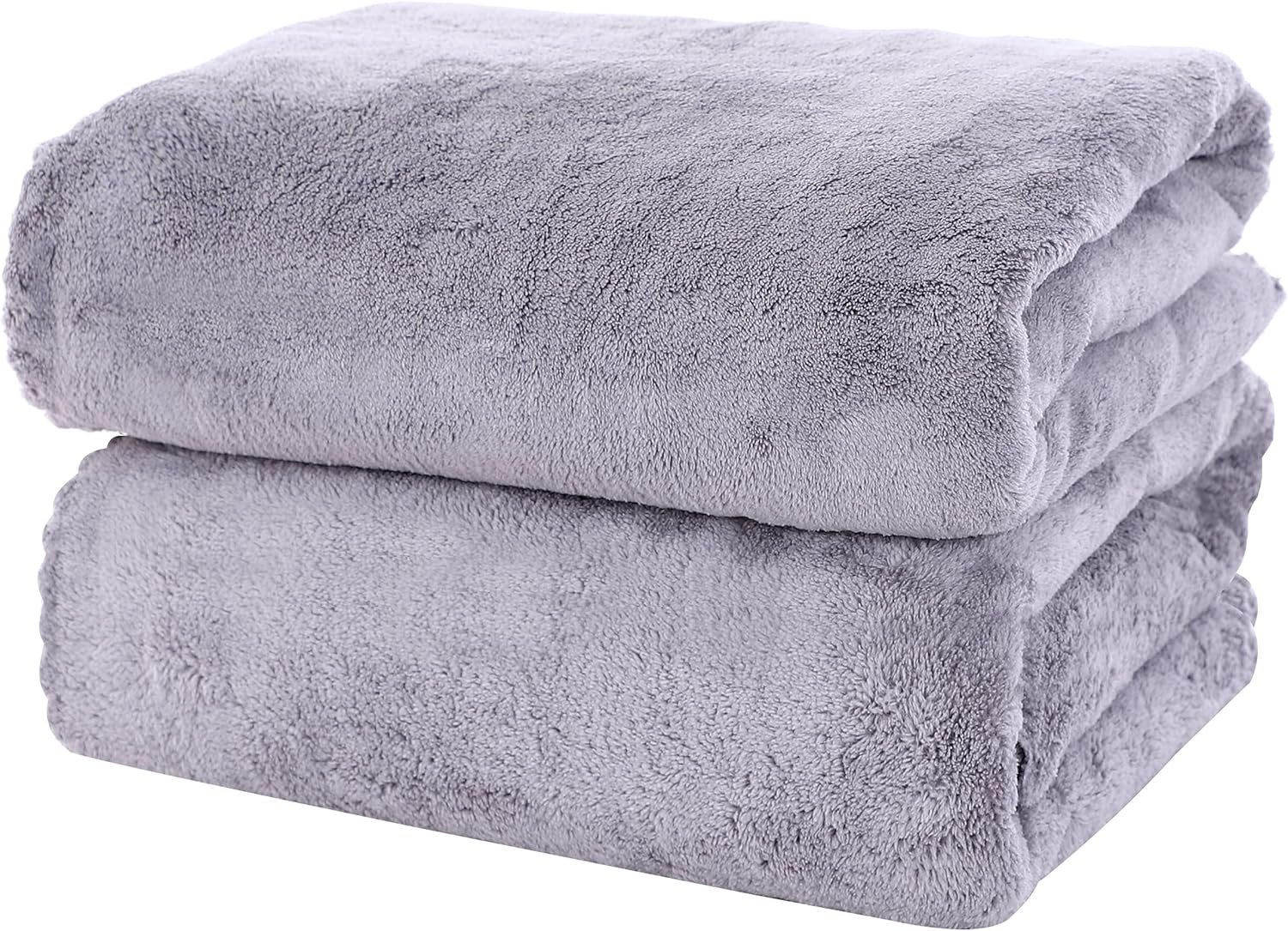 MOONQUEEN 2 Pack Premium Bath Towel Set – Quick Drying – Microfiber Coral Velvet Highly Absorbent Towels – Multipurpose Use as Bath Fitness, Bathroom, Shower, Sports, Yoga Towel (Grey)
