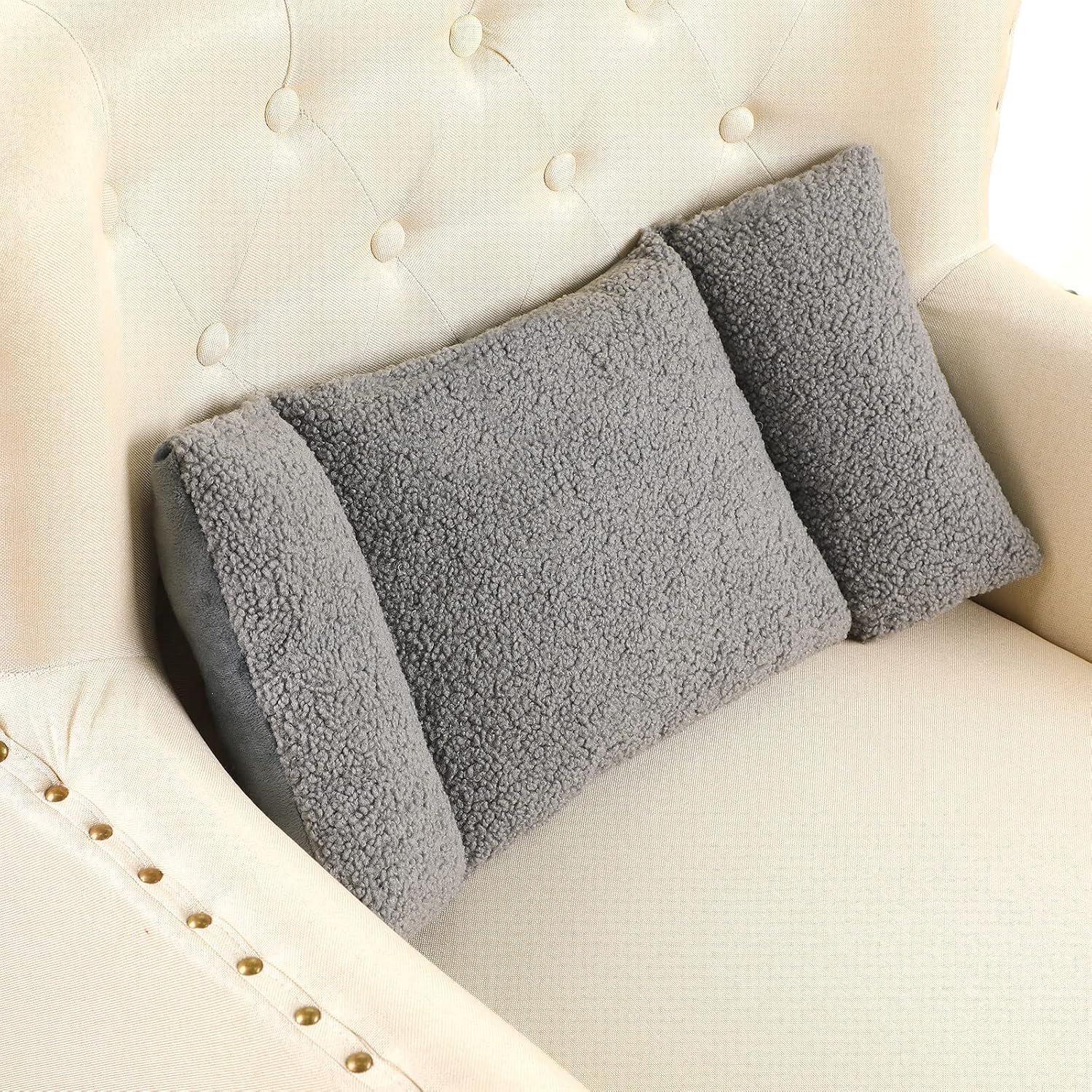 Queekay Fleece Lumbar Support Pillow 3 Section Back Pillow Office Chair for Back Support Comfortable Lumbar Cushion for Car Seat Pain Relief Sofa Rest(Gray)