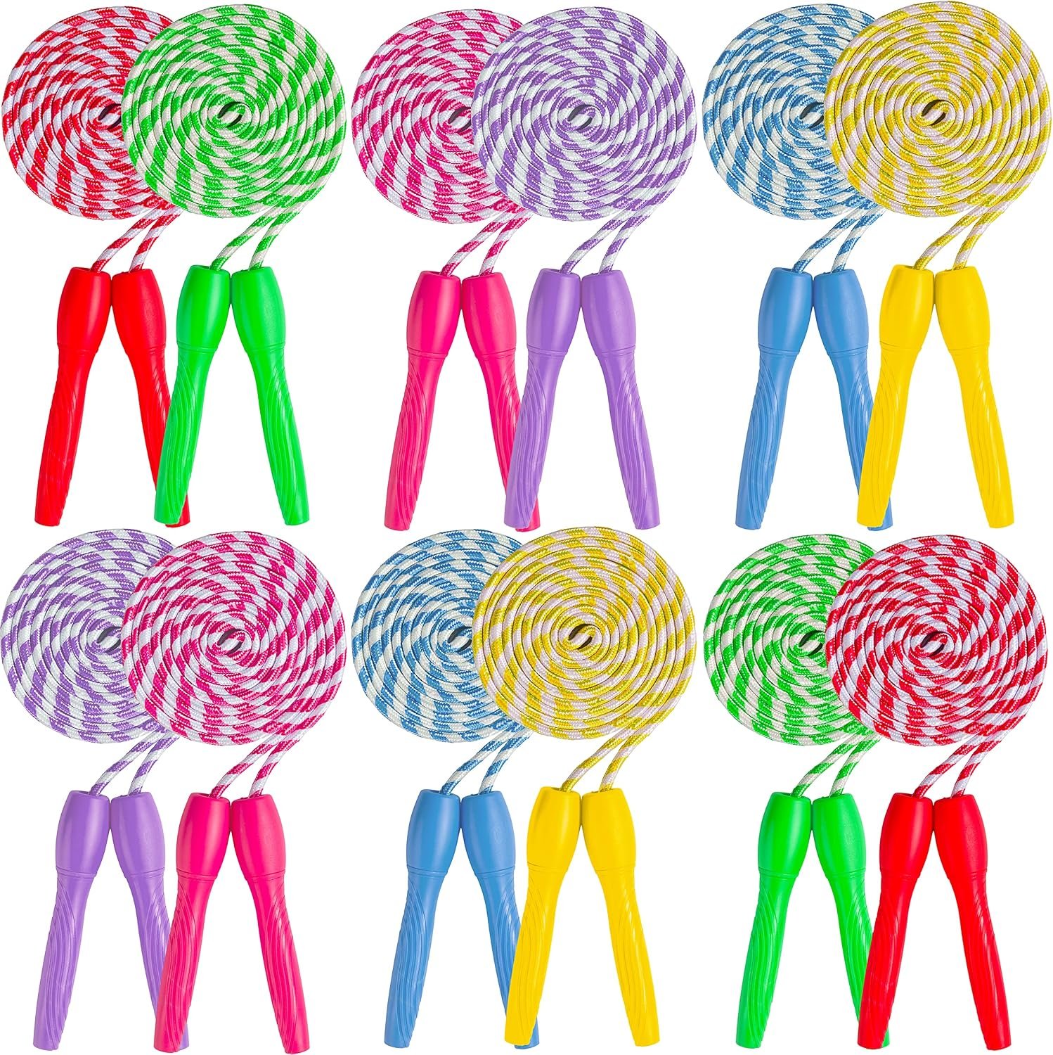 Ram Pro All Purpose Jump Rope Stripe Ropes With Plastic Handles for any Skill Level, 12PK, 6 colors (2 of each)