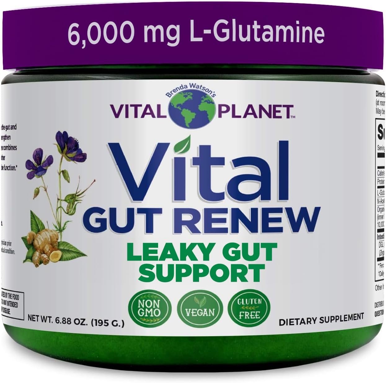 Vital Planet – Vital Gut Renew Powder Supplement for Leaky Gut Repair of GI Tract with L-Glutamine, Marshmallow and Ginger Root, DGL Licorice Root and Organic Aloe Vera, L Glutamine 6000mg 6.88 oz